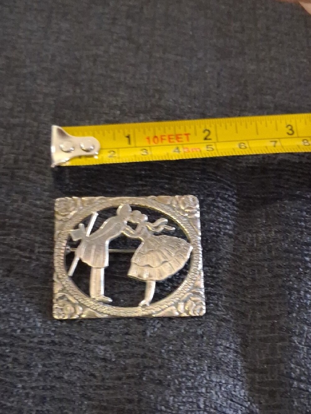 Stirling Silver Vintage Silhouette Couple Brooch Pin - Picture 5 of 5